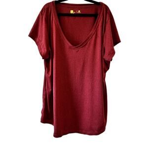 X VERSION Burgundy Short Sleeve Deep V‎ Neck Lounge T-Shirt Sz Plus Size XXL